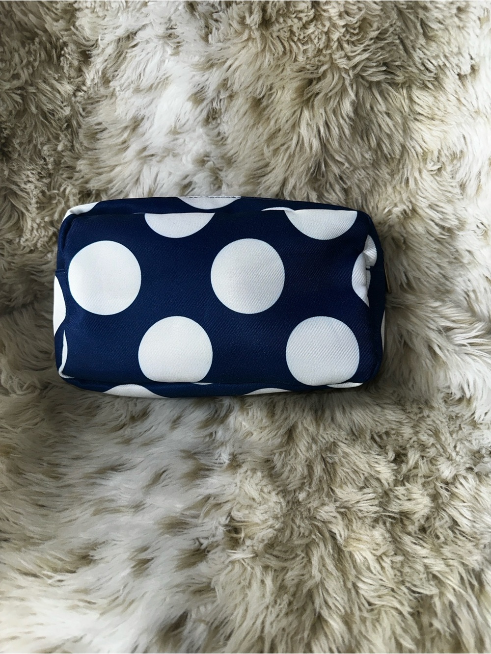 Clinique x Kate Spade Navy Blue White Striped Polka Dot Cosmetic Makeup Bag - Picture 4 of 8